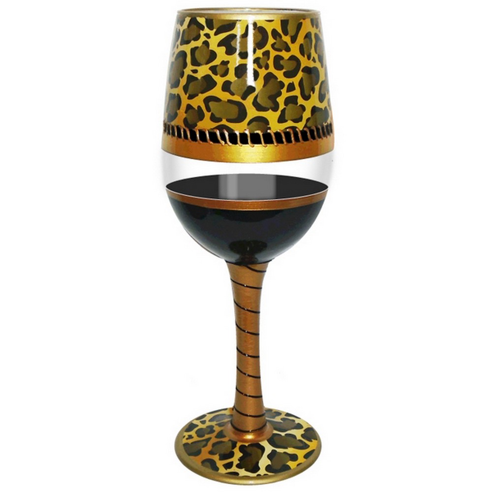 Wine Glass Deco Leopard Bottom's Up