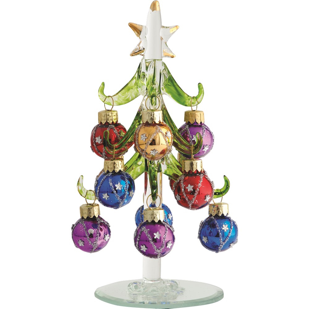 Green Glass Tree 6 Inch with Star Ornaments